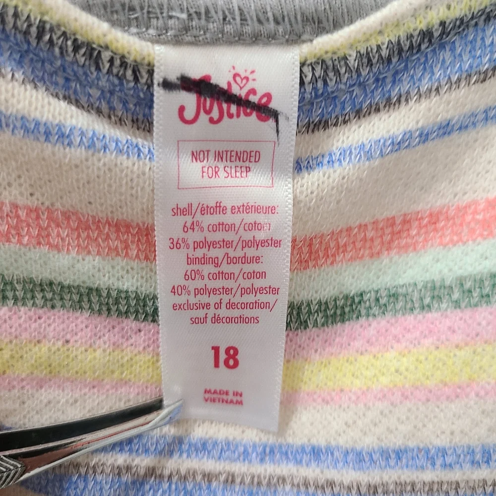 JUSTICE Big Girl's Pastel Striped French Terry Sleeveless Romper Sz 18/XXL